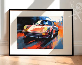 Porsche 911 Retro Car Illustration | Gift for Dad | Classic Car Art | Porsche Painting | Available as Art Print, Canvas Wall Art or Framed