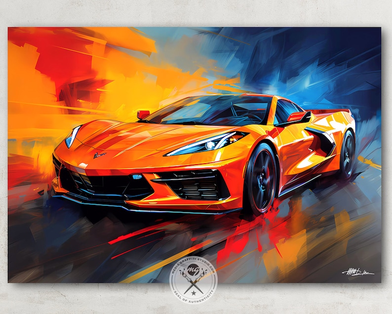 Corvette C8 Fine Art Print Available as a poster print or canvas art Gift for Car Lovers and Chevy Enthusiasts image 2