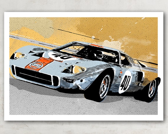 Ford GT40 Vintage Race Car Art, Classic Car Auto Decor, Sports Car Wall Art  Poster, Man Cave Gift for Men, Gear Head Racing Decor, Art Print 