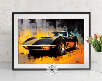 Corvette Stingray modern Fine Art illustration | Available as a Poster Print or Canvas Art | Gift for Guys | MCM style Art