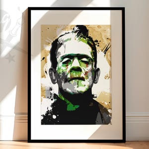 Frankenstein Monster vintage Horror Movie Poster | Horror Decor Art Print, Watercolor, Fan Art, Frankenstein Art, Frankenstein Poster