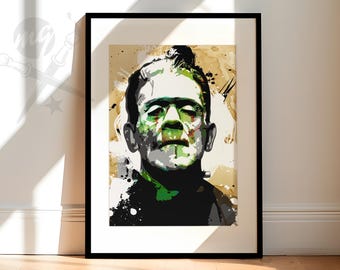 Frankenstein Monster vintage Horror Movie Poster | Horror Decor Art Print, Watercolor, Fan Art, Frankenstein Art, Frankenstein Poster
