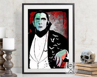 Dracula, Vampire, classic horror movie monster Art Print, vintage monster movie Poster, Gothic macabre home decor