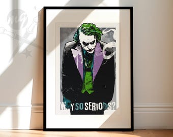 Joker Pop Art Print – Why So Serious Poster – Dark Knight Inspired Wall Art – Heath Ledger Style Portrait – Villain Decor