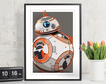 BB8 - Star Wars - The Force Awakens, Star Wars Poster, BB8 Print, Star Wars Print, BB8 Poster, fan art illustration, Star Wars gift