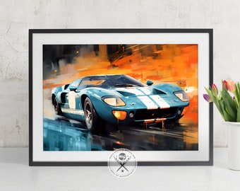 Ford GT40 Fine Art Print, Classic Car Auto Decor, Wall Art poster