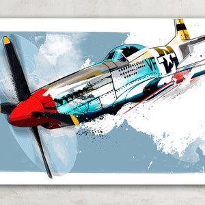 Art d'avion vintage Mustang P-51, affiche de la seconde guerre mondiale, décoration d'avion, impression d'avion, impression d'avion vintage, art de l'aviation, cadeau de pilote, image 2