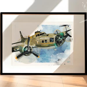 B-17 Flying Fortress Airplane Art | Hell&#39;s Angels retro WWII vintage bomber | Aviation Decor, Military Gift | Available as Framed Artwork