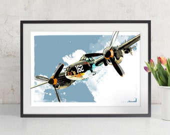 Airplane Print - P-38 Lightning - Airplane Art, WWII airplane, Airplane Decor, Military Gift, Aviation, Airplane Nursery Pilot gift