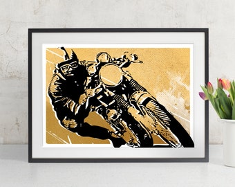 Impression d'art moto, art Cafe Racer, taille affiche déco moto, art moto Cafe Racer, déco homme des cavernes, cadeau moto