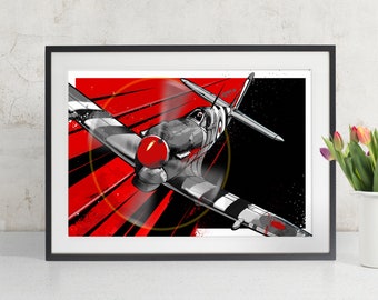 Airplane Print - Spitfire - Airplane Art, WWII vintage Airplane Decor, Military Gift, Aviation, Airplane Nursery, Pilot gift, Pop Art