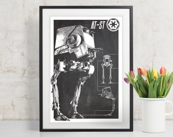 Star Wars AT-ST, Art Print, Patent Poster, Star Wars Gift, Star Wars Poster, Geek Decor, Chalkboard Print, Blueprint Poster