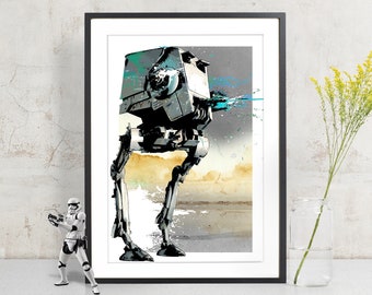 AT-ST Scout Walker, Art Star Wars, aquarelle de Star Wars, cadeau Star Wars, impression d'art Star Wars, illustration de fan art, geek, décoration d'intérieur