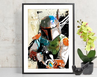 Boba Fett Star Wars Art, Star Wars Poster, Boba Fett Art, Star Wars Print, bounty hunter Star Wars Gift, Fan Art