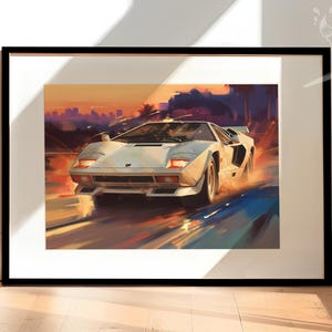 Lamborghini Countach Fine Art Illustration | Vintage Lamborghini print | Available as Art Print, Canvas Art or Framed