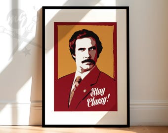 Will Ferrell Anchorman Ron Burgandy Pop Art Celebrity Portrait | Fan Art Illustration - Available as Art Print or Canvas Wall Art