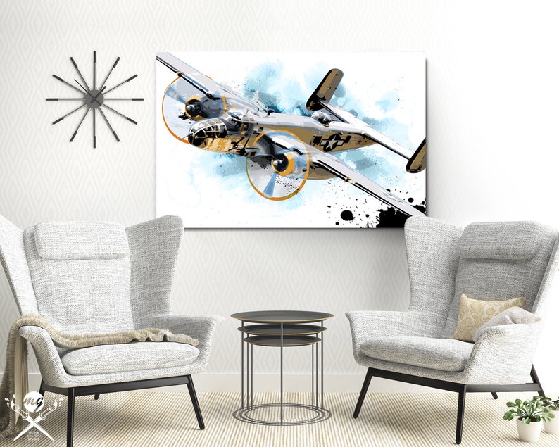 Airplane Art B25 Bomber Airplane Print, WWII vintage Airplane Decor, Military Gift, Aviation, airplane nursery, Pilot gift, Art Print image 8