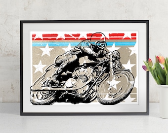 Motorcycle Art - Cafe Racer - Motorcycle Decor, Vintage Motorcycle, art print, Motorcycle Gift, Man Cave Art, Garage Art, Motorcycle poster