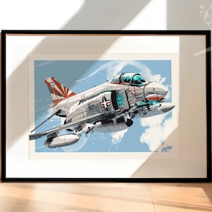 F-4 Phantom Airplane Fine Art Illustration | Vintage Fighter Jet Decor | Art Gift for Military Enthusiasts - Framed options available