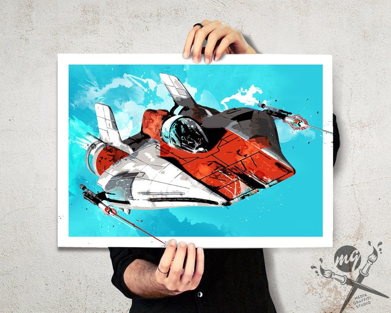 Star Wars Poster A-Wing Starfighter Star Wars Art, Art Print, Star Wars print, fan art illustration, Star Wars gift, watercolor art. image 3