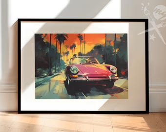 Vintage Porsche 911 Art Print | Gift for Porsche Fans | Classic Car Painting | Available as Art Print, Canvas Print or Framed
