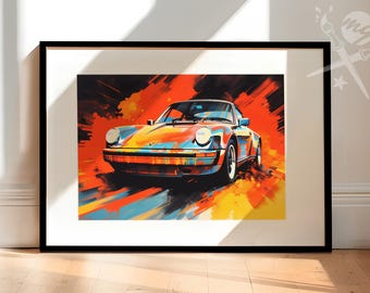 Porsche 911 modern Pop Art style Poster | Gift for Dad | Available as Print, Canvas Wall Art or Framed | Gift for Porsche fans