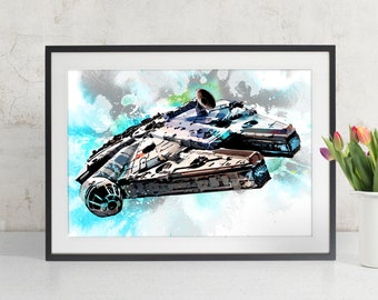 Millennium Falcon Art Print, Star Wars Art, fan art illustration, Star Wars Poster, watercolor art, Star Wars Gift