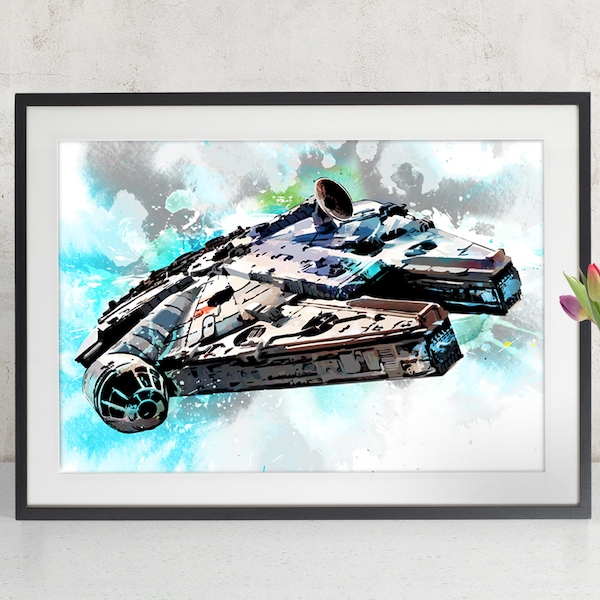 Millennium Falcon Art Print, Star Wars Art, fan art illustration, Star Wars Poster, watercolor art, Star Wars Gift