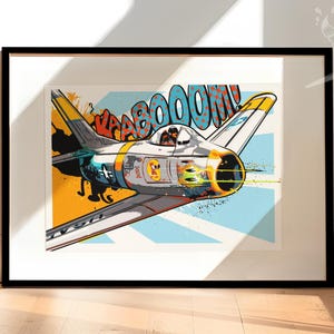F-86 Sabre Jet Art Print | Pop Art Airplane Decor, Fighter Jet Military Gift, Art for Boys Room - Available as Print, Canvas or Framed