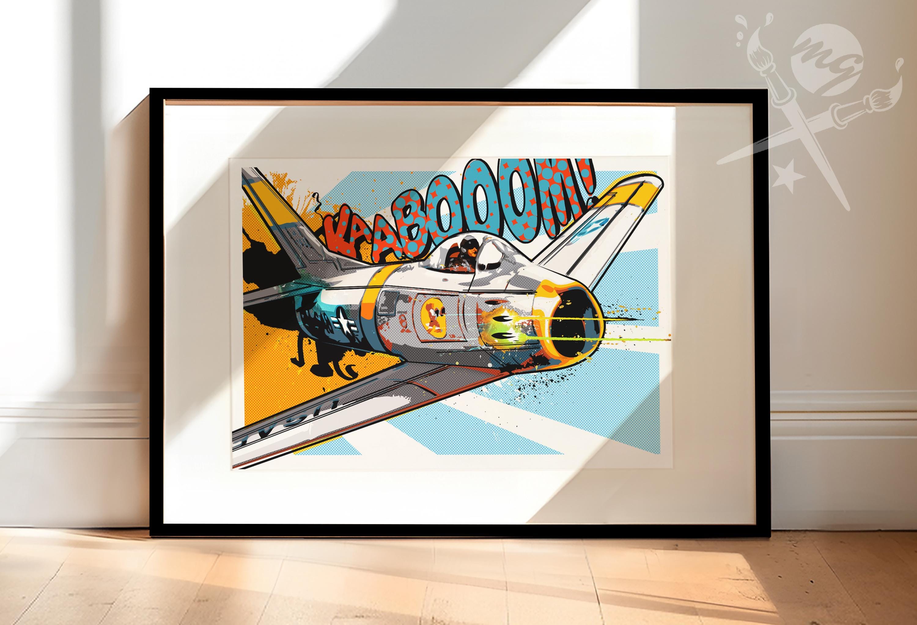 F-86 Sabre Jet Art Print | Pop Art Airplane Decor, Fighter Jet
