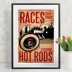 Car Art Hot Rod Races Auto Art, vintage car, Automobile Art, Automotive Decor, Man Cave Art, Car Gift, Art Print, Garage Art, Art Print image 1