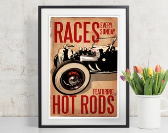 Car Art - Hot Rod Races - Auto Art, vintage car, Automobile Art, Automotive Decor, Man Cave Art, Car Gift, Art Print, Garage Art, Art Print