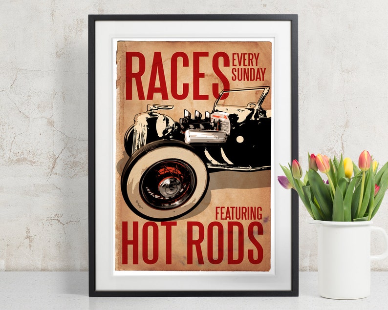 Car Art Hot Rod Races Auto Art, vintage car, Automobile Art, Automotive Decor, Man Cave Art, Car Gift, Art Print, Garage Art, Art Print image 1