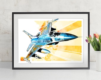 Airplane - F-16 Fighting Falcon - Airplane Art, fighter jet, Airplane Print, Military Gift, Airplane Decor, Aviation, Pilot gift, Art print