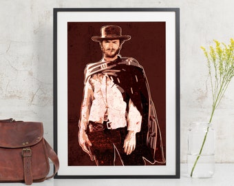 Clint Eastwood - The Good The Bad and The Ugly - Art Print, Clint Eastwood poster, fan art illustration, Cowboy Art, Western Decor, Pop Art