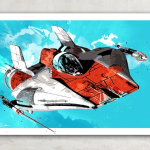 Star Wars Poster A-Wing Starfighter Star Wars Art, Art Print, Star Wars print, fan art illustration, Star Wars gift, watercolor art. image 2