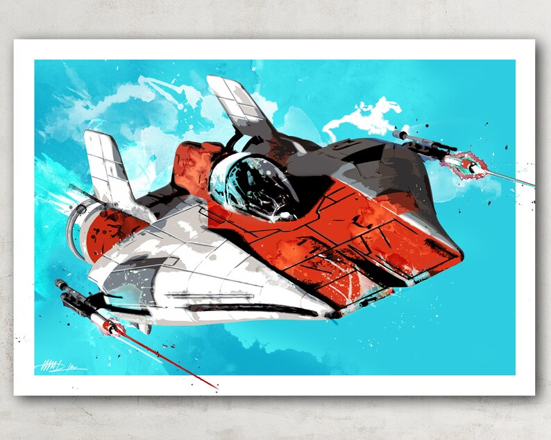 Star Wars Poster A-Wing Starfighter Star Wars Art, Art Print, Star Wars print, fan art illustration, Star Wars gift, watercolor art. image 2
