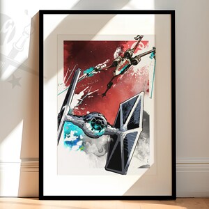 Star Wars Art | X-wing vs Tie Fighter battle | Gift for Star Wars Fan | Available as Art Print, Canvas Wall Art or Framed Art