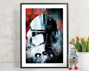 Star Wars Clone Trooper Art Print Poster, Star Wars Helmet, Graffiti Street Art style Pop Art illustration, Star Wars Gift, Geek Decor