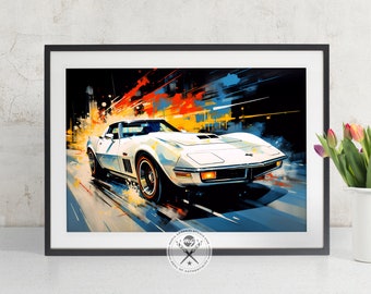 Corvette Stingray fine art illustration, available as a poster print or canvas art