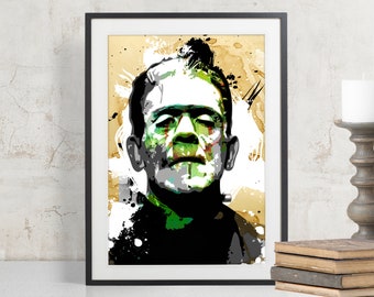 Frankenstein Monster vintage Horror Movie Poster, Horror Decor Art Print, Watercolor, Fan Art, Frankenstein Art, Frankenstein Poster