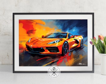 Corvette C8 Fine Art Print | Available as a poster print or canvas art | Gift for Car Lovers and Chevy Enthusiasts