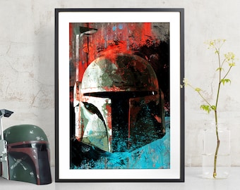 Boba Fett Star Wars Art, Boba Fett helmet Poster, Star Wars Gift, Bounty Hunter Pop Art, Star Wars Decor, Geek Gifts for him
