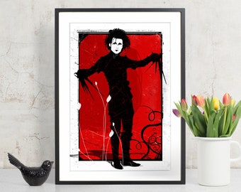 Edward Scissorhands - Johnny Depp - Tim Burton, Movie Poster, Art Print, Poster Art, Pop Art, Gothic Decor, Fan Art Illustration