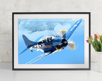 Airplane - SBD Dauntless - Airplane Decor, Art Print, WWII vintage airplane Air Force, Military Gift, Aviation, Airplane Nursery, Pilot gift