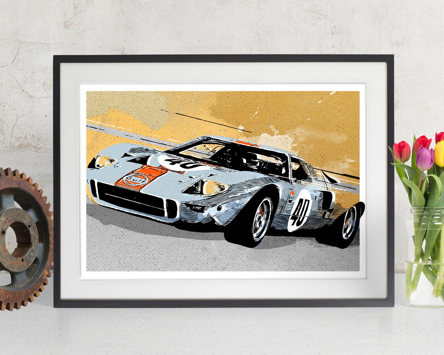 ford gt40 vintage race car art classic car auto decor sports | etsy
