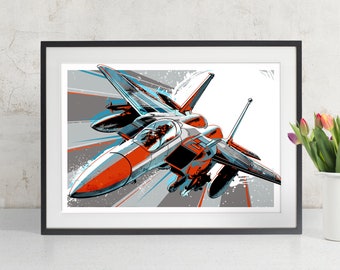 Art avion - F-15 Eagle - impression avion, Pop Art, jet, impression d'art déco avion, cadeau militaire, aviation, chambre d'enfant avion, cadeau pilote