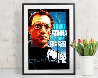 Jaws, You're Going to Need a Bigger Boat, Movie Quote, Fan Art Illustration, vintage Movie Poster Art Print