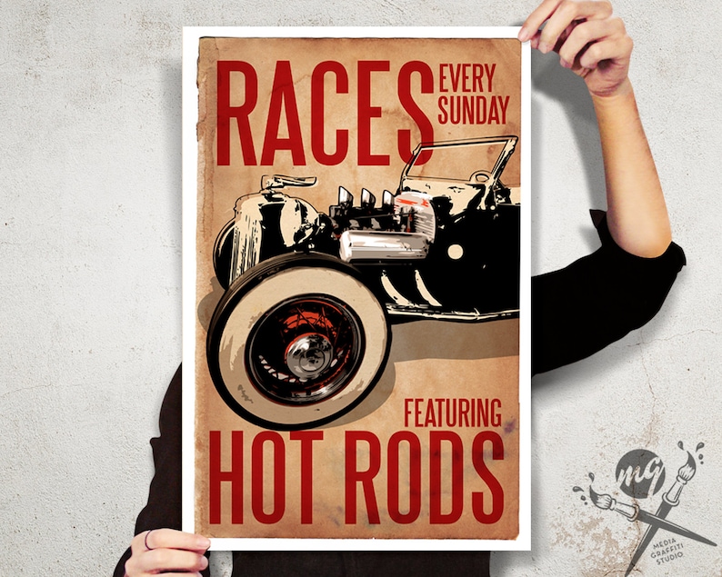 Car Art Hot Rod Races Auto Art, vintage car, Automobile Art, Automotive Decor, Man Cave Art, Car Gift, Art Print, Garage Art, Art Print image 3