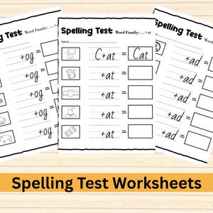 Kindergarten Spelling Test Worksheets | Printable Spelling Practice | Teacher Resources  Homeschool & Classroom Spelling Assessment | PDF
